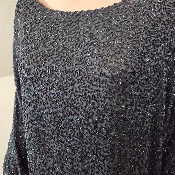 NWT Naeem Khan Timeless Black Beaded Tunic Top  XL Side Zippers Evening Party - Picture 4 of 15